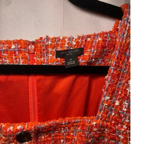 Ann Taylor - Orange Tweed Tank Dress - Size 2 Petite - Picture 10 of 10